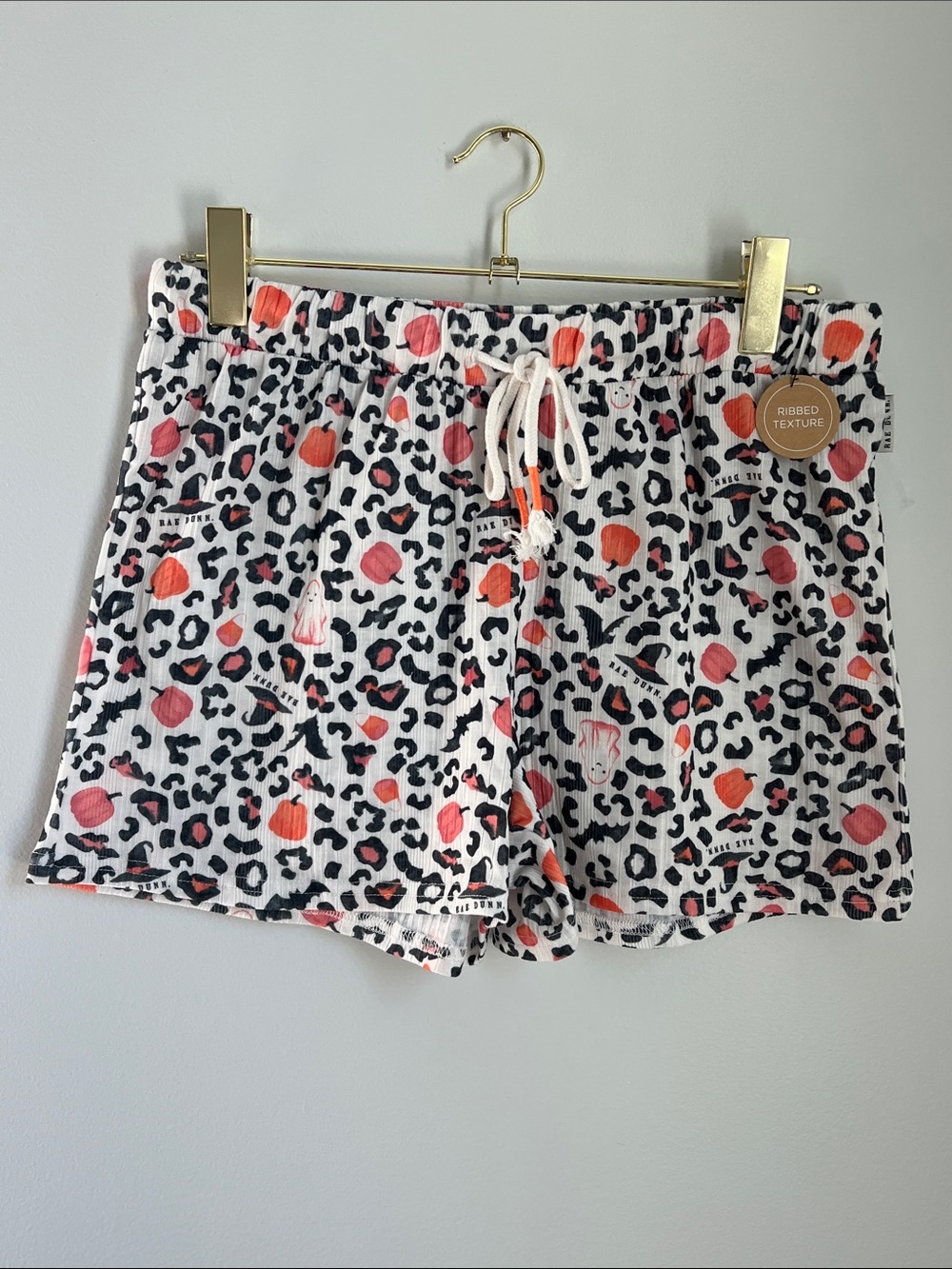 Rae Dunn | Coral & Black Leopard Ribbed Halloween Festive Lounge Shorts NWT Sz M